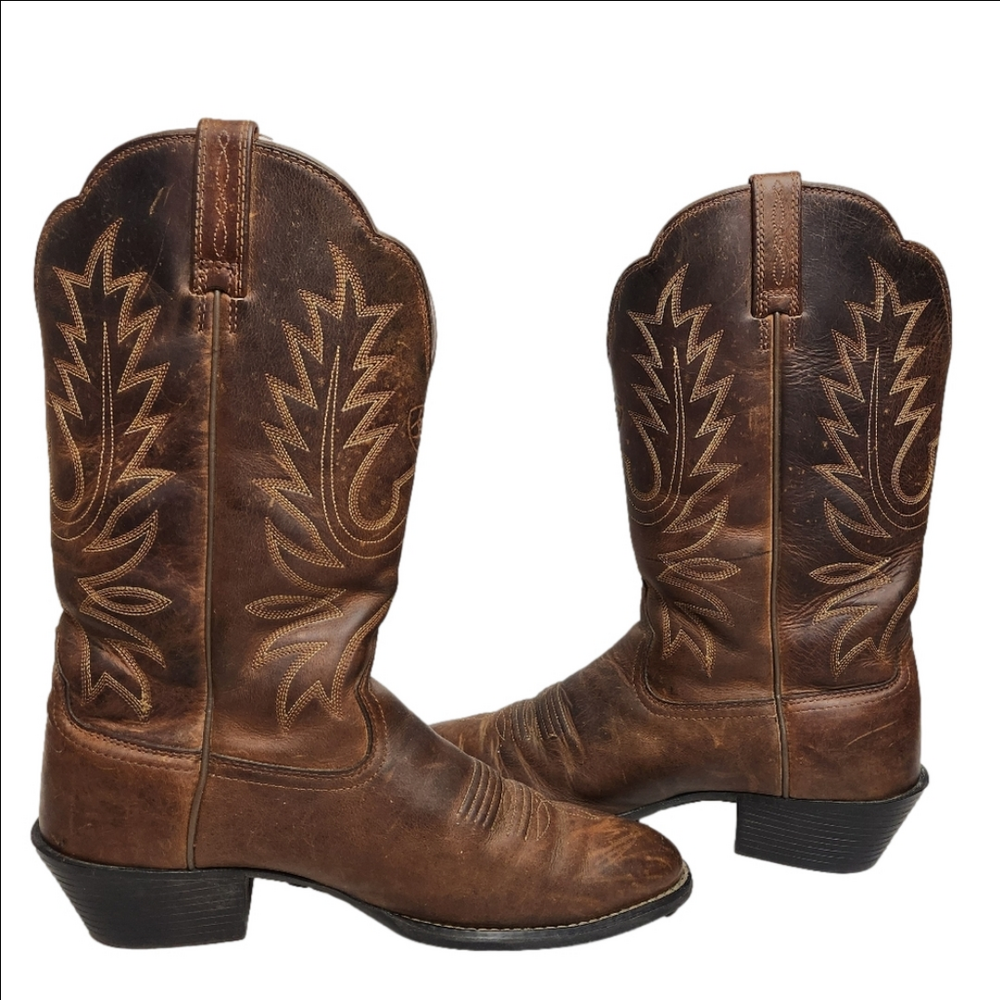 Cowboy boots leather brown heal Size 8 ARIAT - Picture 1 of 11